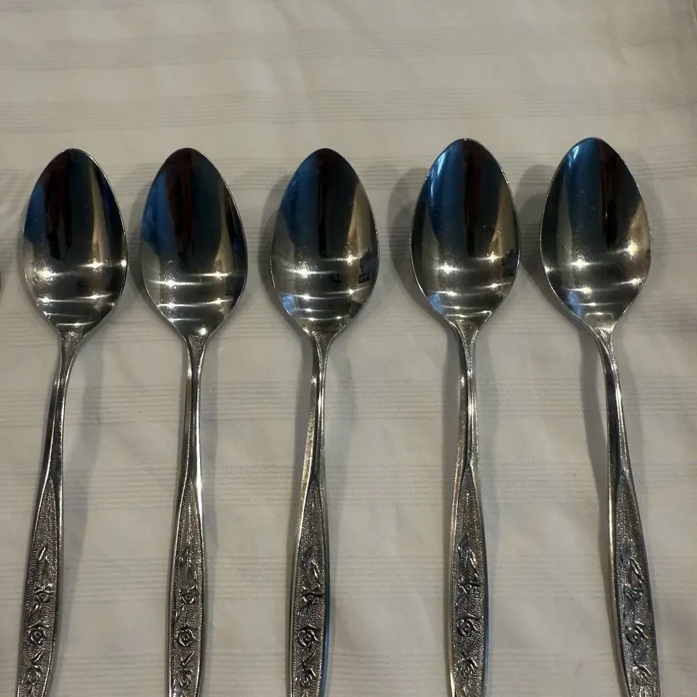 Ekco Eterna Rose Cotillion Stainless Flatware Knife Fork Spoon 13 Pieces Vintage